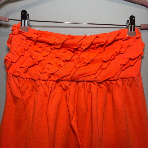 Strapless orange tube dress with ruffled top. Junior’s size L/G (11-13) - Picture 2 of 6